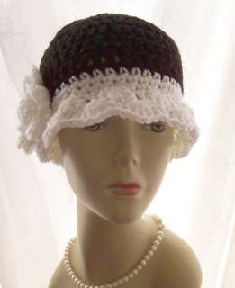 NWT Black White Crochet Cloche Flapper Winter Hat  