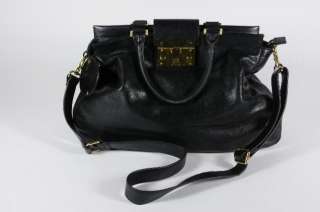 Tory Burch Black Large Norah Satchel Shoulder Handbag Convertable Gold 