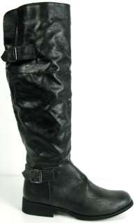 NEW LADIES WOMANS OVER THE KNEE HIGH FLAT BLACK MILITARY BIKER RIDING 