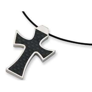   Steel Leather Cord Carbon Fiber Cross Necklace: Finejewelers: Jewelry