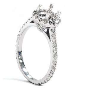  Engagement Ring Semi Mount Setting Halo Pave Vintage White Gold