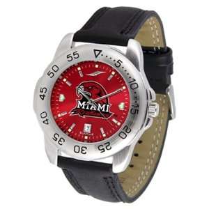 Miami of Ohio Redhawks Mens Leather Band Sports Watch:  
