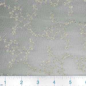  45 Wide White Tulle with Green Embroidery Fabric By The 