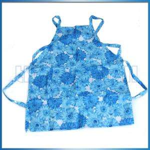 Women Kitchen Cooking Blue Apron Fancy Flower & Pocket  