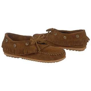 Womens Minnetonka Moccasin Fringed Moc Dusty Brown Suede Shoes 