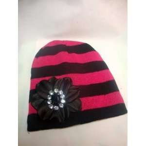  Pink and Black Stripe Fashion Winter Hat 