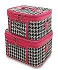 PINK HOUNDSTOOTH 2 PC COSMETIC CASE SET DANCE PAGEANT