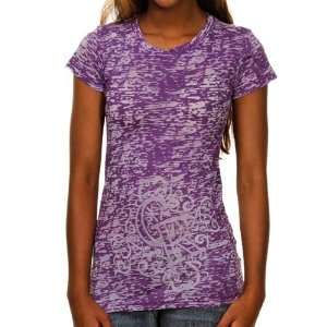   Ladies Scroll Burnout Premium Crew T shirt   Purple: Sports & Outdoors