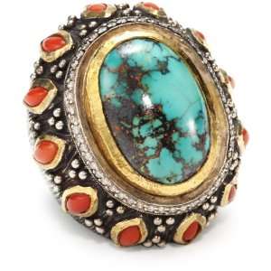  Stella Flame Nadira Round Persian Turquoise Ring, Size 7 