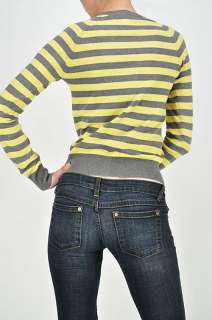 Striped V NECK Long Sleeve KNIT COTTON Cardigan Sweater Ribbed Slim 