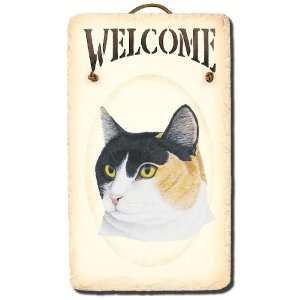   Cat Collection Handmade in Maine Stenciled 7x12 Slate Calico Cat