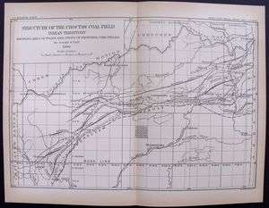 1908 ANTIQUE MAP CHOCTAW COAL FIELD STRUCTURE, INDIAN TERRITORY 