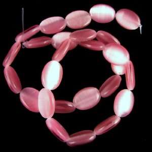  14mm pink fiber optic cats eye flat oval beads 13.75 