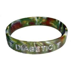  Diabetic Medical ID Wristband Green Camouflage with Silver 