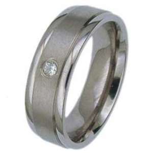  Brushed Titanium Ring With Small Cubic Zirconia For Men Jewelry