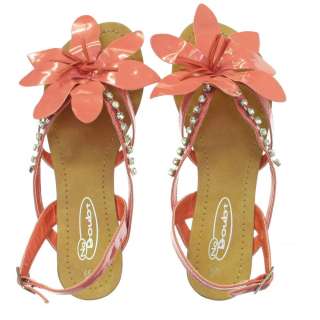 New Ladies Coral Corsage Floral Flat Sandals Size 4  
