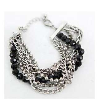  Cool Retro palace black Beaded Silver Color Multi chain bracelet k42
