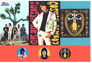 GRAM PARSONS POSTCARDS, BADGES & STICKERS. Flying Burrito, Byrds 