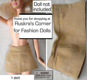 Barbie doll clothes light brown corduroy mini skirt  