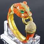   Panther Leopard Bracelet Bangle Cuff W/ Clear Swarovski Crystals
