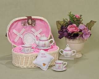CHILDRENS TEA SET FOR 2 Pink Fairy Bear BASKET Childs  