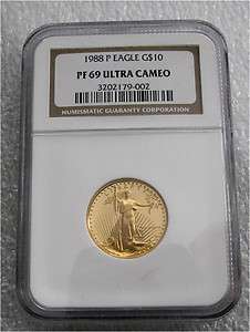 1988 P USA GOLD 10 DOLLARS COIN, 1/4oz EAGLE PF69 NGC ULTRA CAMEO 