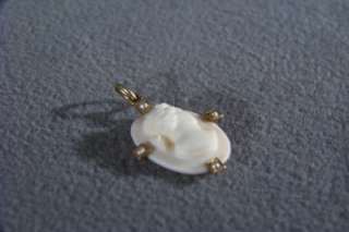 ANTIQUE 14 K GOLD CAMEO 4 PEARL FANCY PENDANT CHARM  