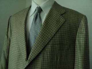 MINT $6200 KITON 3BTN 100% Cashmere Tan Grid Coat Jacket 46 R  