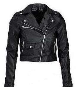 Faux Leather Zip Up Lined Japan Black Short Coat  