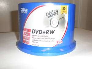 NEW Office Depot 50/pack DVD+RW Rewritable Blank Media  
