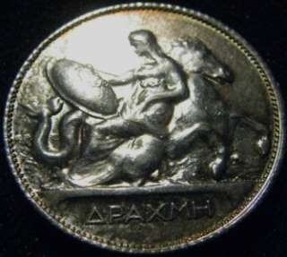 GREECE 1 SILVER DRACHMA 1910 KING GEORGE A   SCARCEHIGH GRADED 