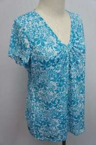 Liz Claiborne Blue and White Floral Design Blouse Sz L  