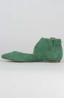 Sole Boutique The Giulia Ankle Strap Flat in Dark Green Suede 
