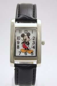 New Mickey Mouse Classic Rectangular Black Leather Band Watch MCK835 