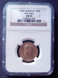 1900 D GERMANY BAVARIA 20 Mark NGC AU 55 GOLD COIN  