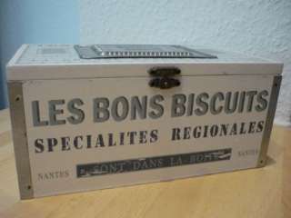 Biscuits Nantes Keks Dose Holz Kiste Box Landhaus Kekse Blech Weiß 