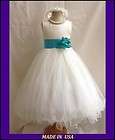 NEW IVORY JADE TEAL GREEN BRIDESMAID FLOWER GIRL DRESS 18 24MO 2 4 6 8 
