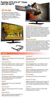 Toshiba 47TL515 47 Class LED 3D HDTV   1080p, 1920 x 1080, ClearScan 