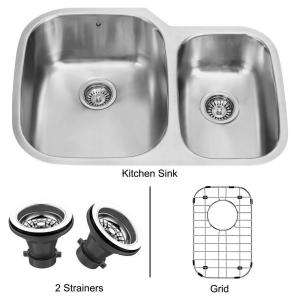   Bowl Undermount Stainless Steel Kitchen Sink, Grid and Two Strainers