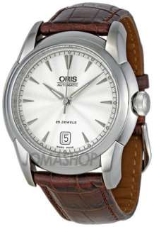 Oris Artelier Date Silver Dial Brown Leather Strap Automatic Mens 