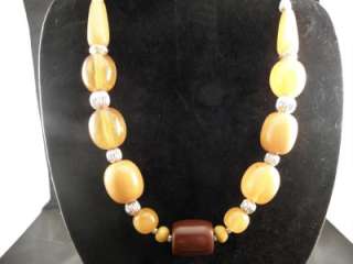 Chicos Yellow & Brown Beaded Necklace  NWT  
