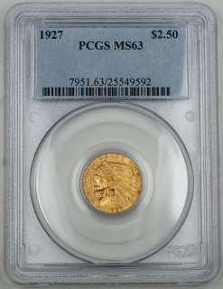 1927 Indian $2.50 Gold Quarter Eagle, PCGS MS 63  