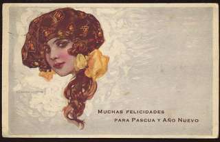 New Years Postcard NOUVEAU GLAMOUR LADY by T. CORBELLA  
