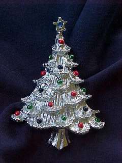 Vintage Gerrys Christmas Tree Brooch  Silver Tone  