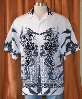 Dragonfly SHORT SLEEVE BLACK WHITE GRAY CASUAL BUTTON DOWN TRIBAL 