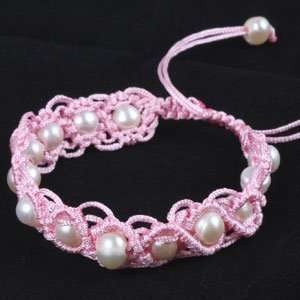 Shambhala Armband handgemacht mit süßwasser Perlen Rosa/Weiß 