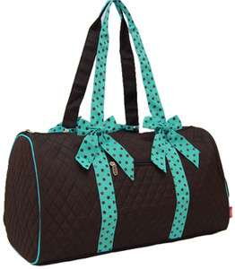 Brown Teal Turquoise Polka Dot Duffel Dance Bag Gym Bag Tote Bag 
