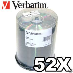 100 Verbatim 94970 52x CD R Silver Shiny Blank CDR Disk  