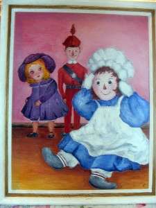 VINTAGE~ANTIQUE RAGGEDY ANN DOLL OIL PAINTING 1967 OLD  