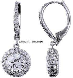 5ct Round Pave Set Cz Dangle Drop Leverback Earrings  